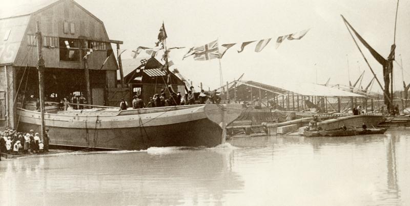 1920 - launch of Sailing Barge Raybel - Milton Creek, Kent