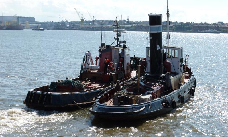Seaport Alpha - leaving the Maritime Museum at Liverpool, giving KERNE a tow alongside to Birkenhead dry docks