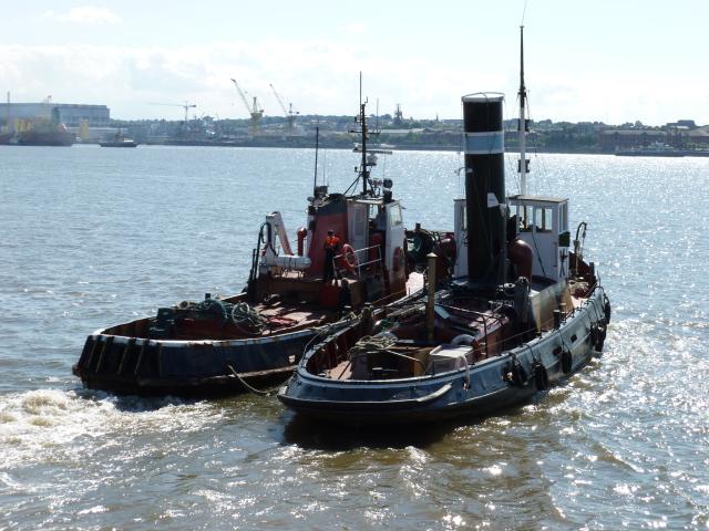 Seaport Alpha - leaving the Maritime Museum at Liverpool, giving KERNE a tow alongside to Birkenhead dry docks