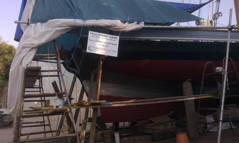 Helen & Violet - showing work replacing the transom and sternpost