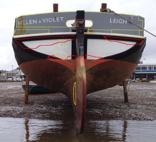 Helen & Violet - restored transom, detail of work done