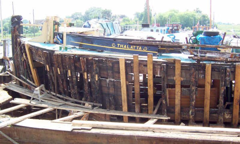 THALATTA under restoration at St Osyth Boatyard