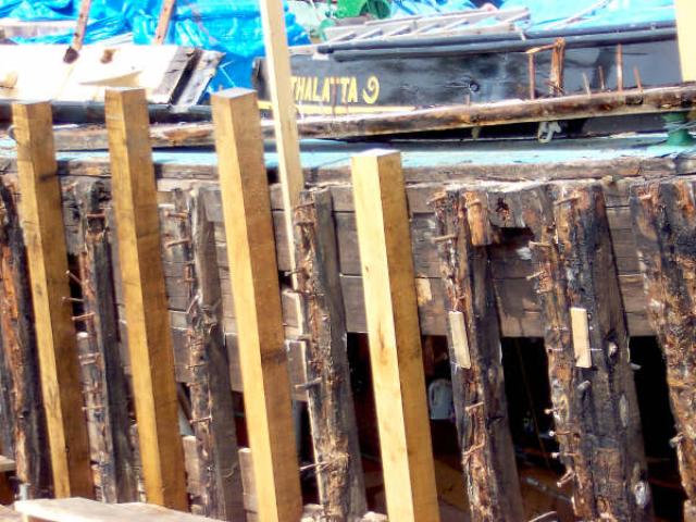 THALATTA under restoration at St Osyth Boatyard