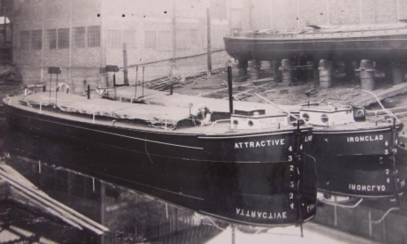 Ironclad -  at her launch in 1933 (with the sister boat/butty 'Attractive'), from Chester local Studies Library