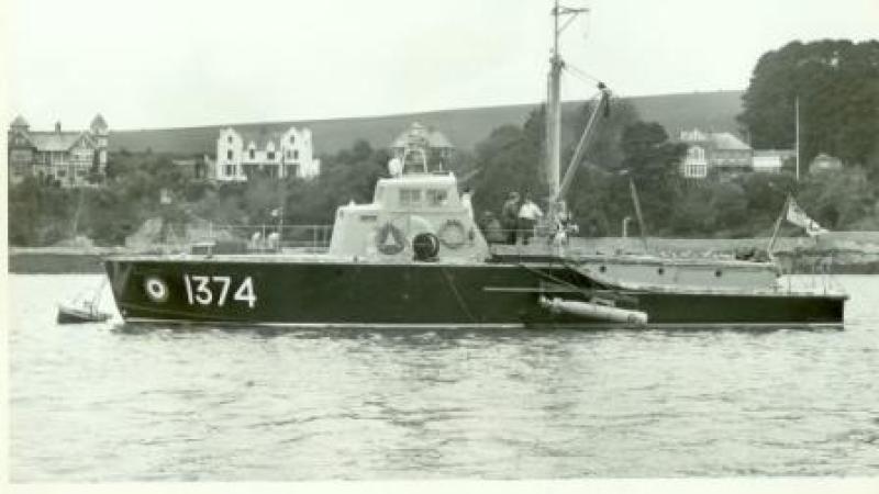 Pinnace 1374 - early 1970's, testing Torpedo release after simulated helicopter ditching, Falmouth Harbour