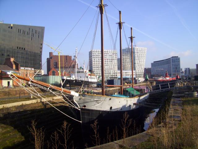bow view, port side, in dry dock