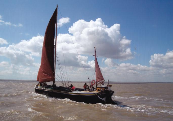 Nellie - Nellie following the race in the 50th Blackwater Sailing Barge Match 9th July 2011, all female crew, Diane Montgomery (owner) at the wheel.