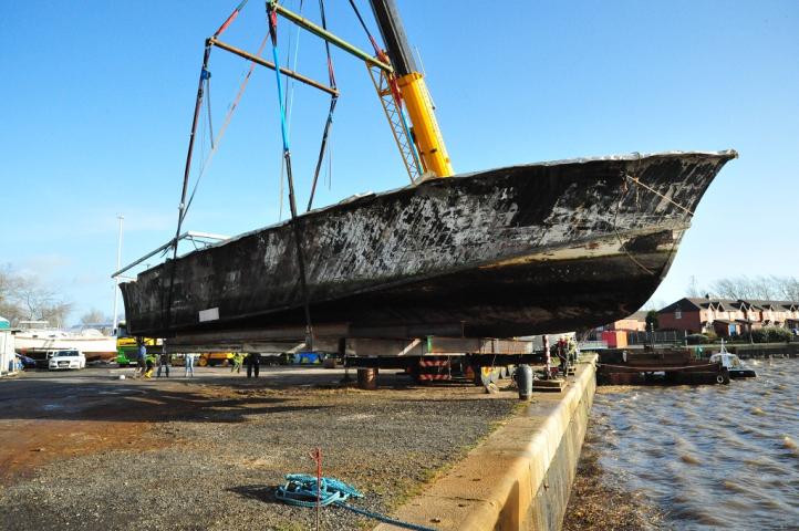 HSL 2552 - being moved from Preston Marina to her new home at RAF Hooton Park