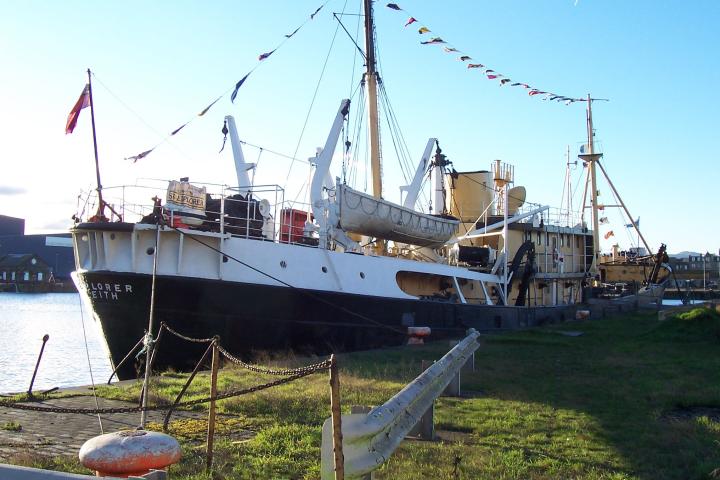 EXPLORER - alongside Leith Docks. Starboard quarter.