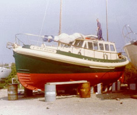 CARESANA - hauled out. Bow from port quarter looking aft.