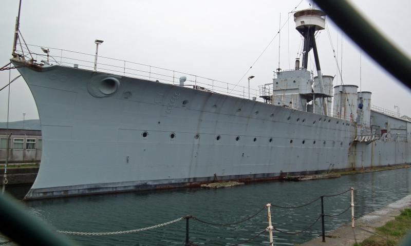 Photo Comp 2012 entry: HMS Caroline - Only WW1 Royal Navy ship in existence, now based in Titanic Quarter in Belfast - commissioned 1914 - survivor of Battle of Jutland - note crescent shaped hull for ramming submarines