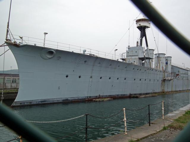 Photo Comp 2012 entry: HMS Caroline - Only WW1 Royal Navy ship in existence, now based in Titanic Quarter in Belfast - commissioned 1914 - survivor of Battle of Jutland - note crescent shaped hull for ramming submarines