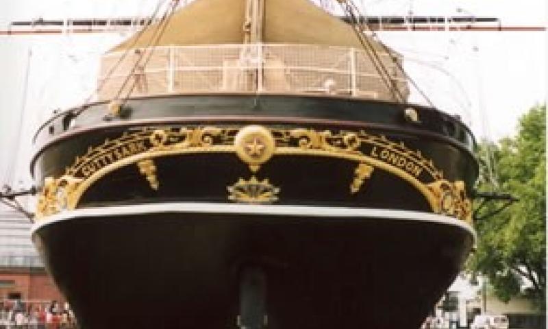 Cutty Sark - in dry dock at Greenwich. Full  view.