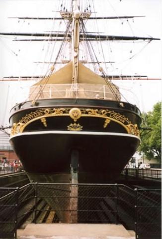 Cutty Sark - in dry dock at Greenwich. Full  view.