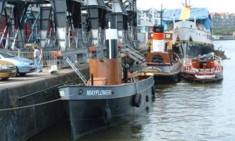 Mayflower - moored, port view