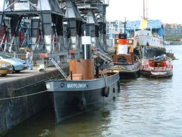 Mayflower - moored, port view