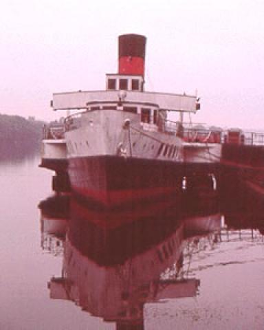 MAID OF THE LOCH - laid up on Loch Lomond at Balloch Pier. Bow looking aft. Ref: 98/8/5/26