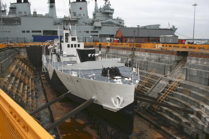 Minerva in dry dock - bow view