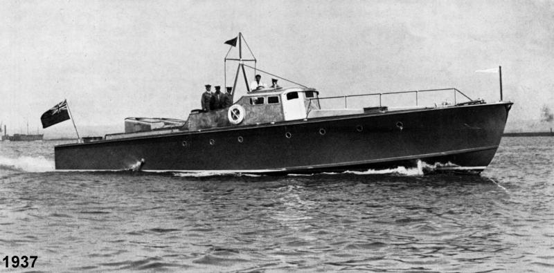 MTB102 brand new May 1937. The wheelhouse has not yet been painted. Wearing red ensign and flying trials flags.