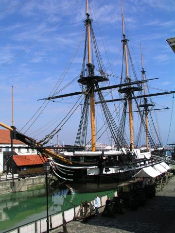 TRINCOMALEE - when Foudroyant alongside quay at Portsmouth, 1975. Ref: JR1/fouquay.gif.