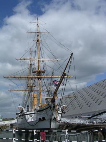 HMS GANNET - under restoration. 3 views in colour.