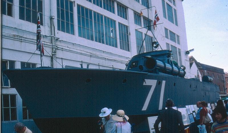 MTB 71 - out of the water at IFOS 98. Port bow looking aft.