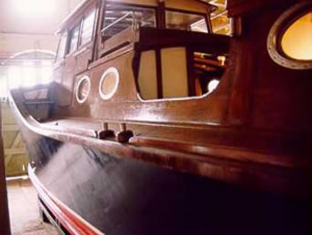 HUMBER - on display in No. 6 boathouse. Wheelhouse from amidships looking forward.