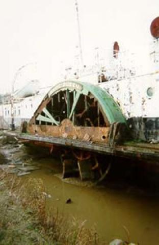 RYDE QUEEN - starboard side amidships showing corrosion holes ansd some plate repairs at waterline