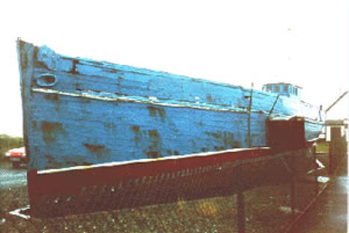 HARRIET  - in her dry dock. Port bow looking aft. 3 Dec 1995.