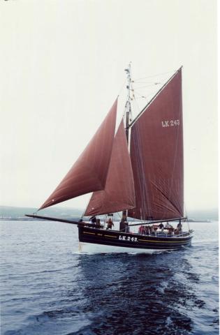 Swan - undersail, port side view