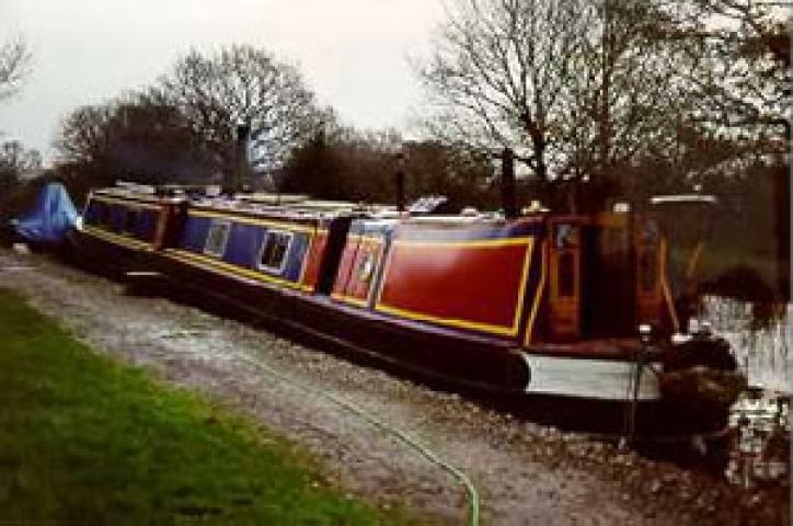 SHIRLEY - on the mooring on the Slough Arm, Grand Union Canal, Inver, Buckinghamshire. Stern from port quarter looking forward.