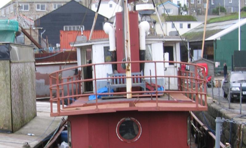 Feasible's stern looking forwards - moored at Penzance