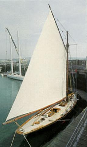 MARIGOLD - back in the water of the River Lynher after 10 years. Stern from starboard quarter looking forward showing main deck.