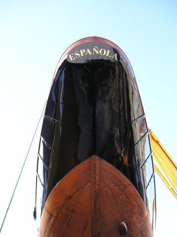 Española - Arrival at Preston Marina after restoration in 2003-4 (counter-stern).