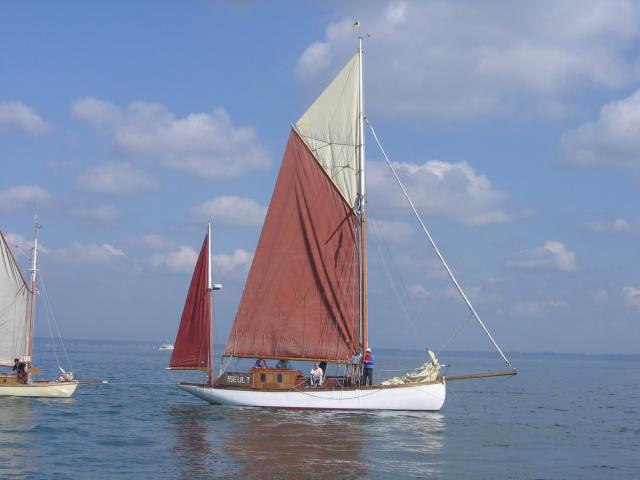 Iseult tows a fellow Gaffer - starboard side