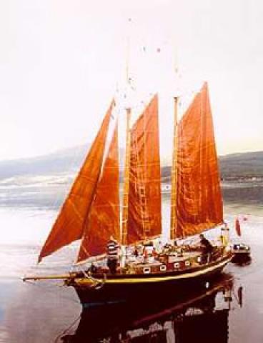 PROVIDER - under sail at Inverrary. Port bow looking aft.