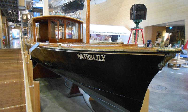 Waterlily on display at National Maritime Museum Cornwall, starboard bow