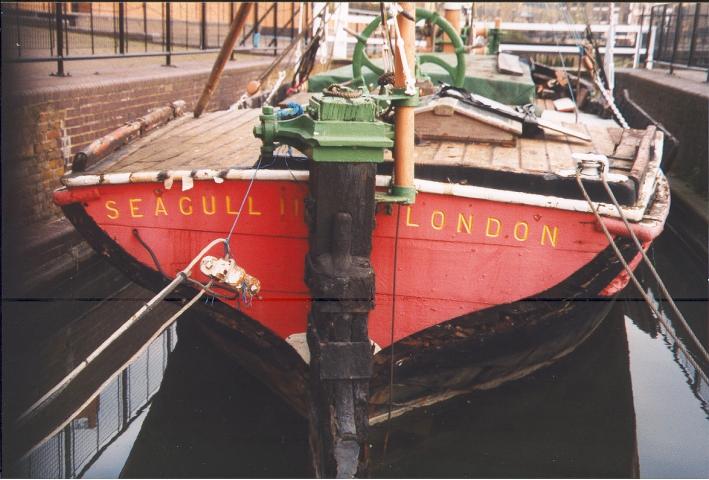 SEAGULL - at Free Trade Wharf, London, 5 December 1998. Stern view.