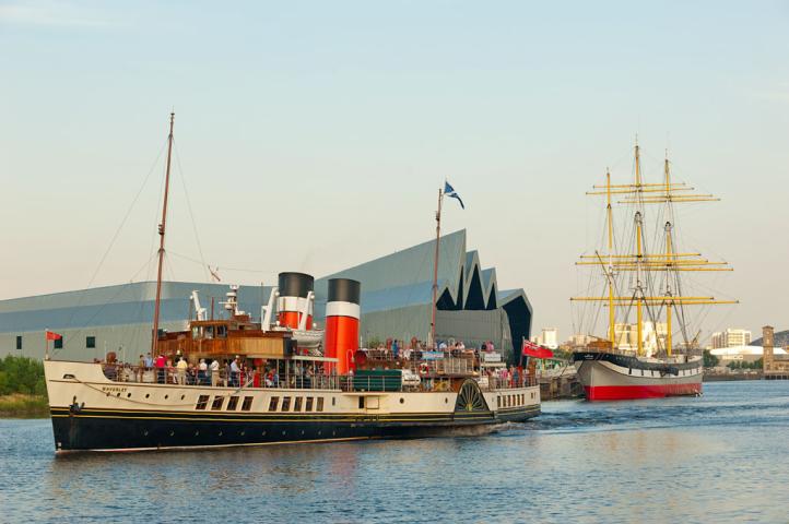 Photo Comp 2012 entry: PS Waverley - Two for the price of one, PS Waverley passes the Tall Ship Glenlee on an evening sail down the river Clyde