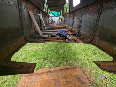 Virgo's interior and hull, undergoing restoration at Northwich