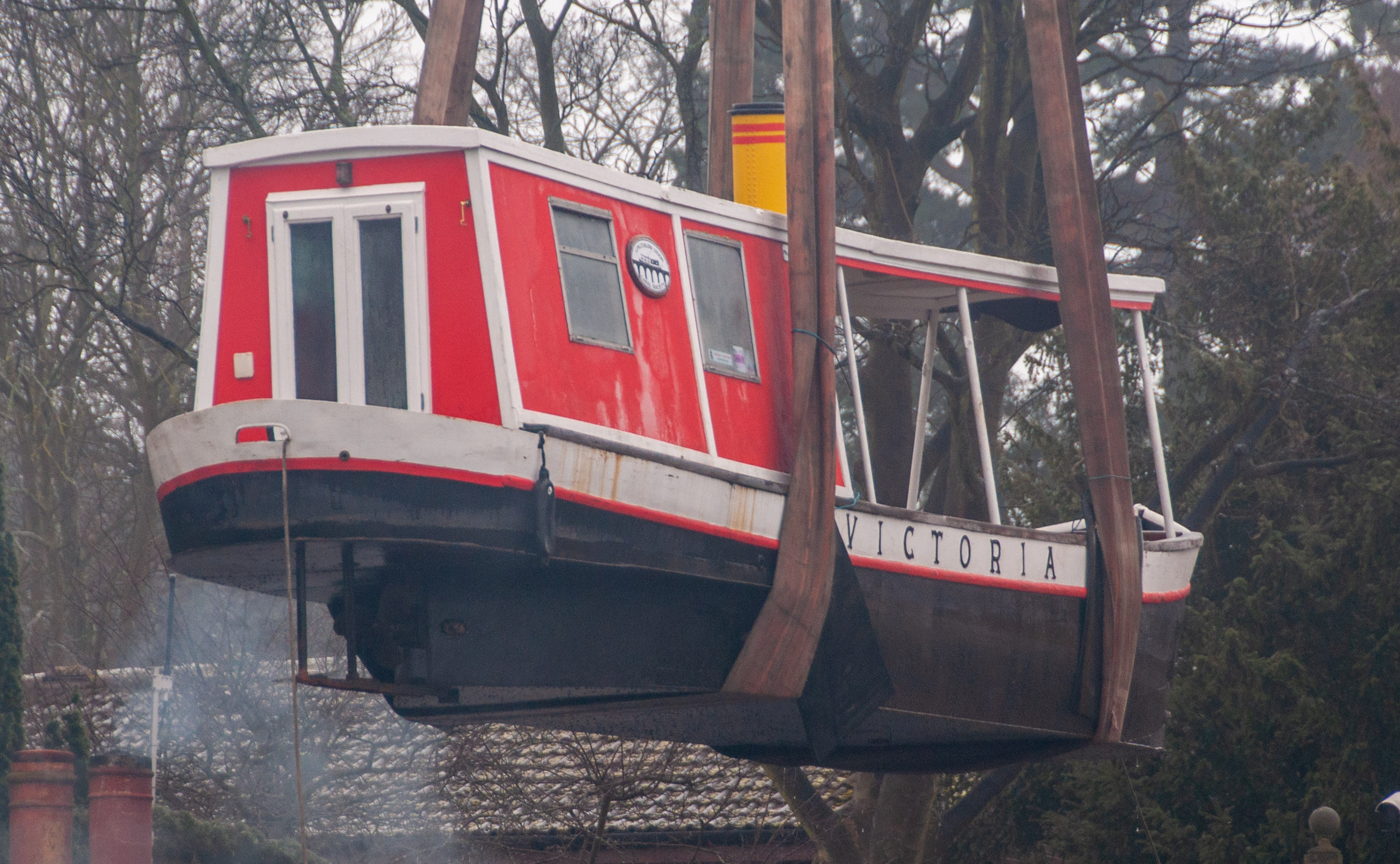 Victoria lifted out of canal into basin yard for out of water maintenance, January 2011