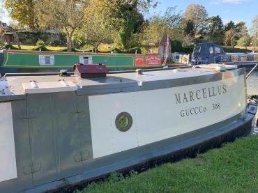 Marcellus' cabin exterior at Stoke Bruerne 